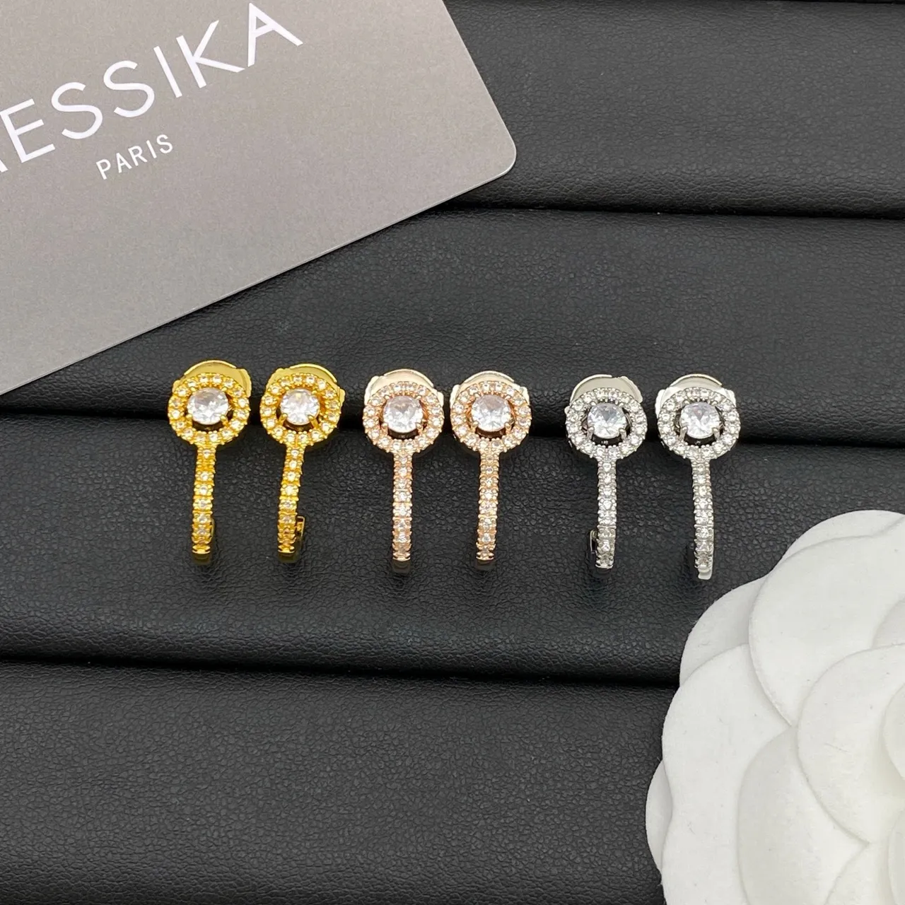 Messika Gold Silver Rectangular Frame Pavé Diamond Halo Earrings