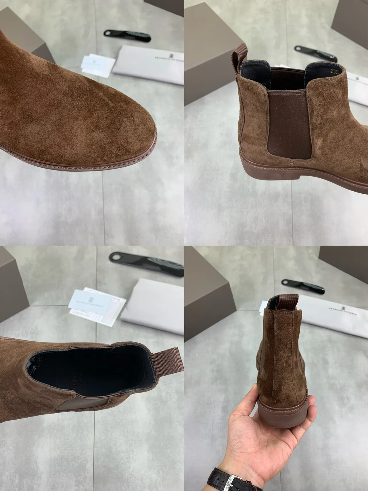 Brown Navy Suede Upper Elastic Side Gussets Chelsea Boots