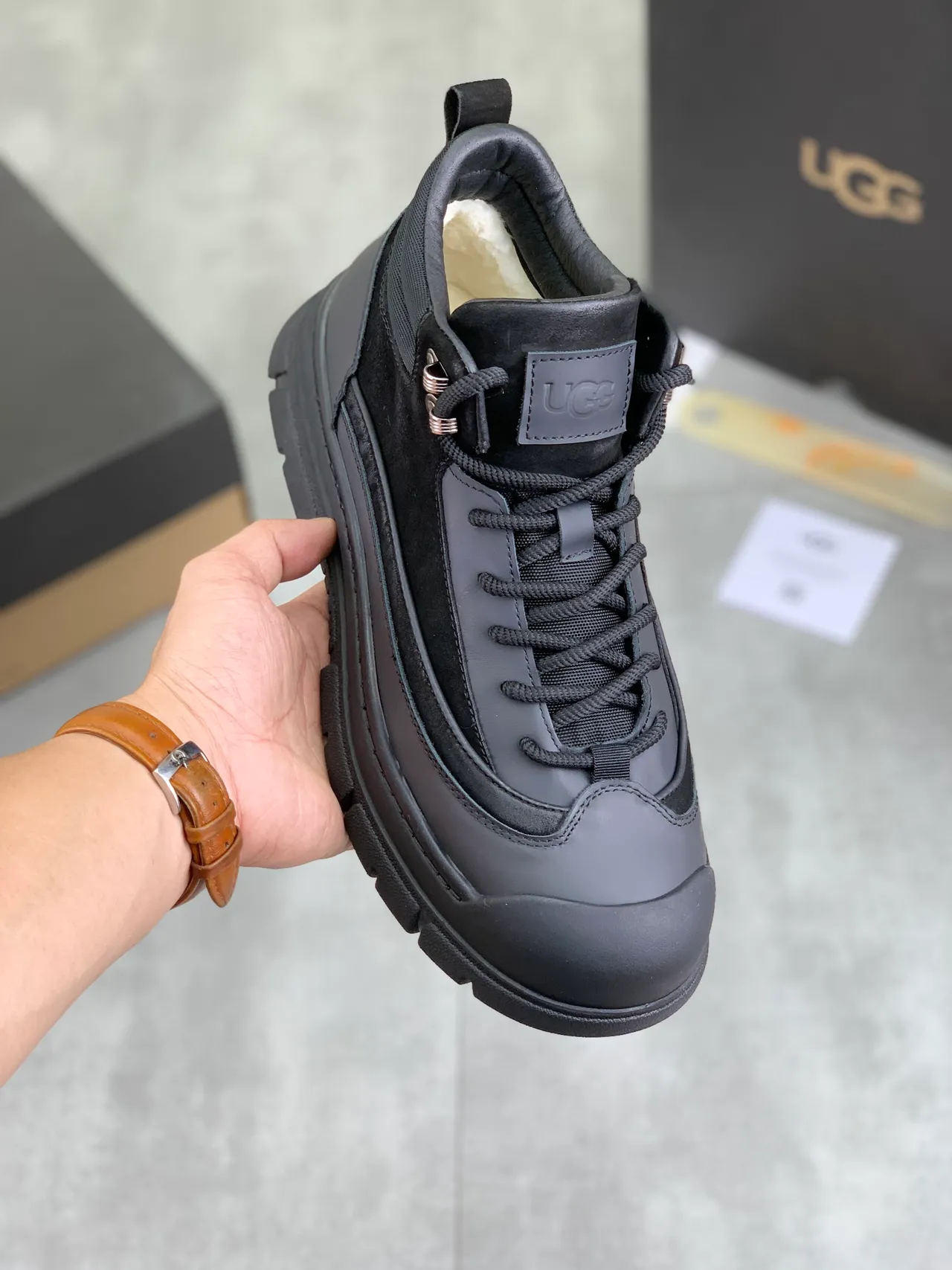 UGG Tasman Black White High-Top Lace-Up Snow Boots