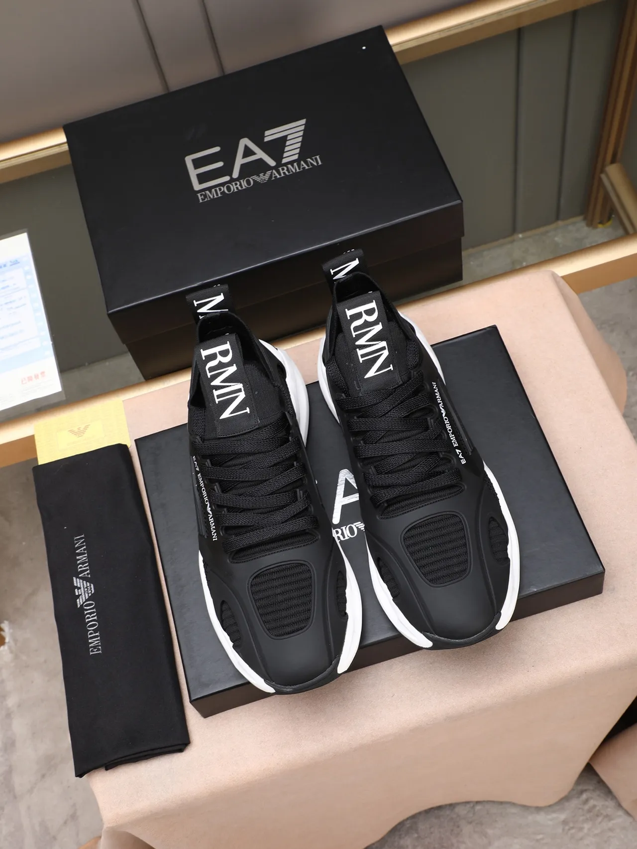 Emporio Armani EA7 Black and White Mesh Lifestyle Sneakers