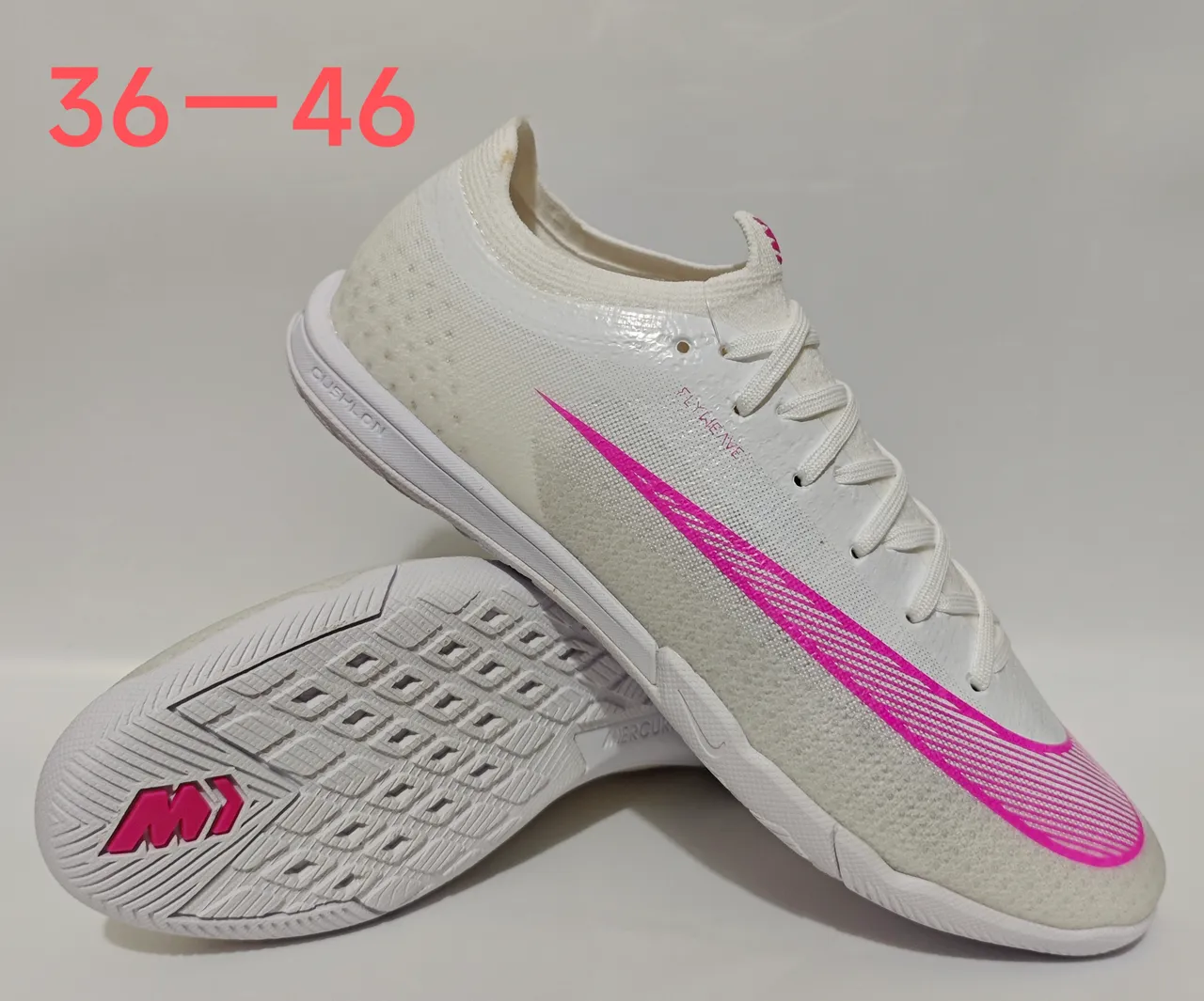Nike White Pink Flyknit Upper Low-Top Silhouette Indoor Soccer Shoes