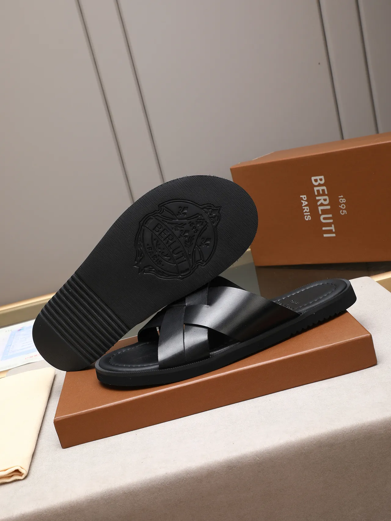Black Brown Woven Strap Flat Sole Casual Sandals
