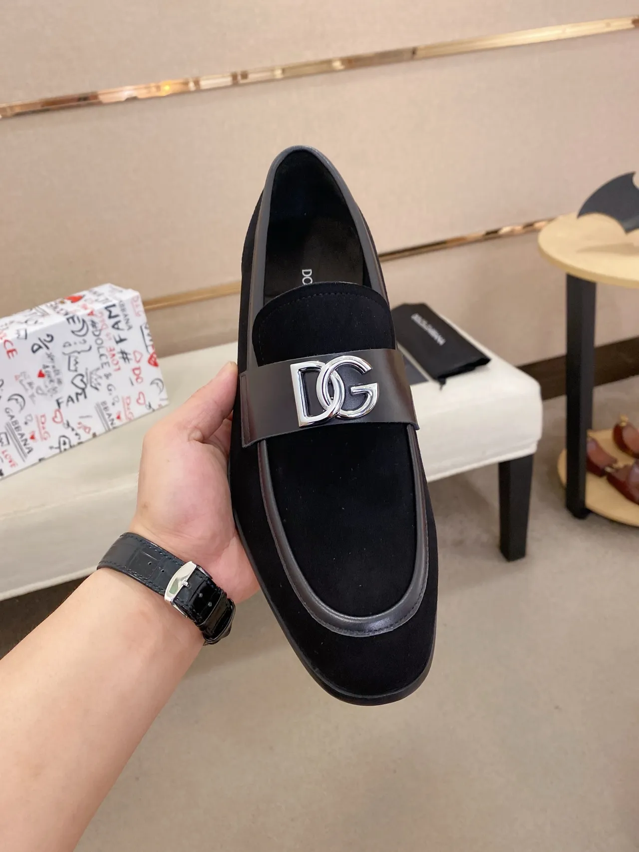 Dolce & Gabbana Black Red Suede Upper Loafer