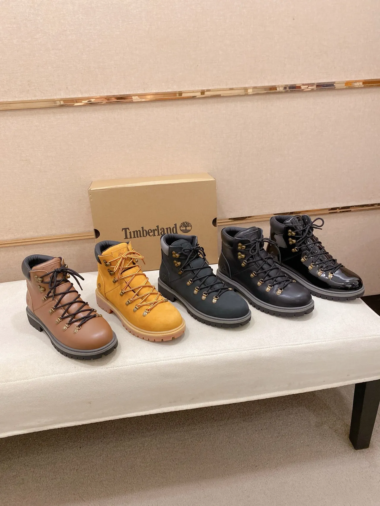 Timberland Black Gray Matte Nubuck Upper Gold-Tone Metal Hardware Work Boots