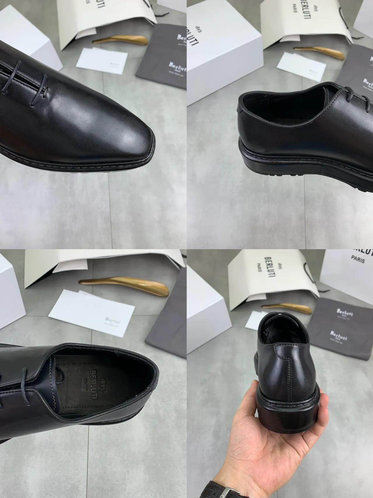 Berluti Black Smooth Leather Pointed-Toe Oxford Shoes