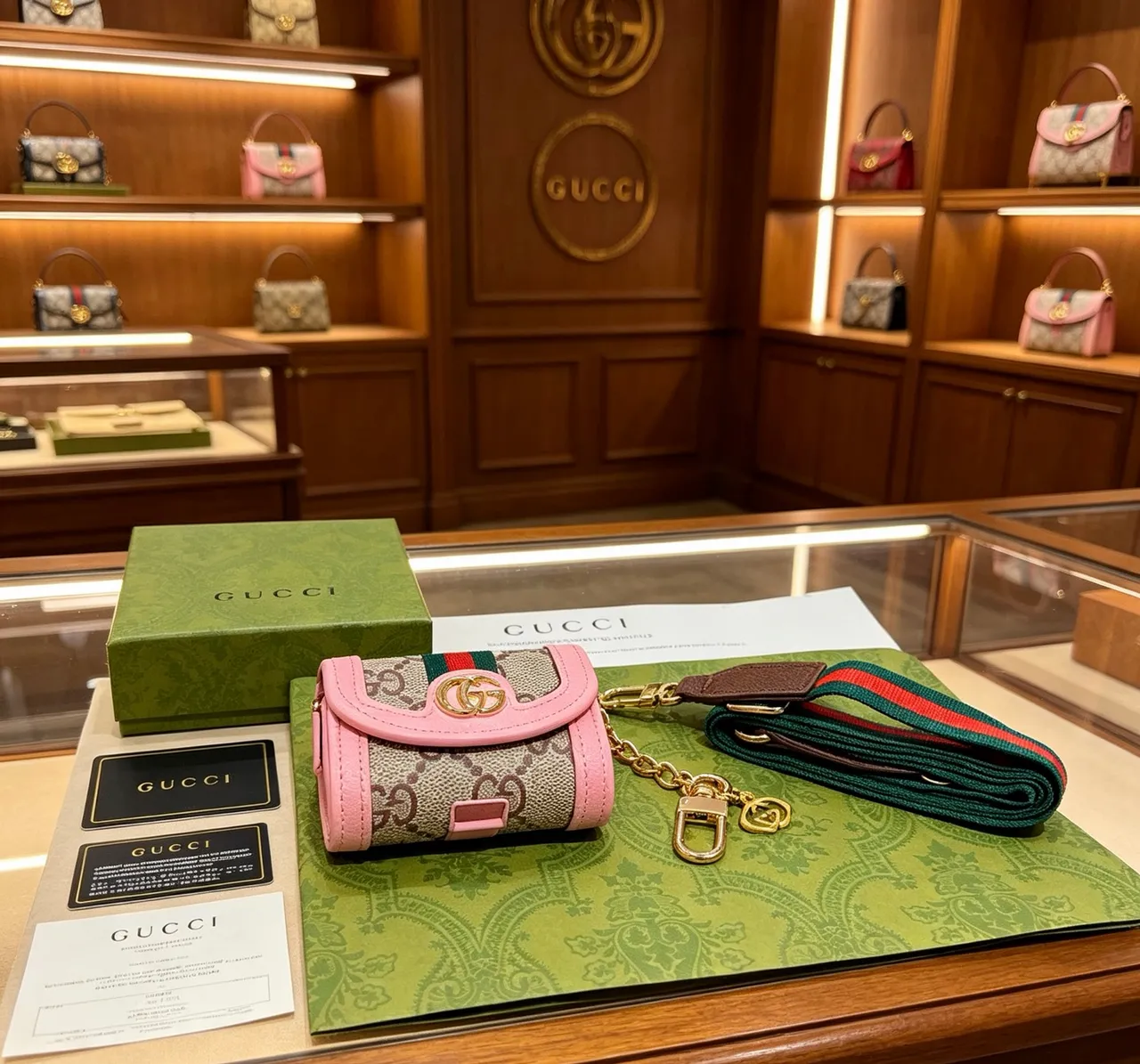 Gucci Ophidia Pink Beige Flap-Top Monogram Canvas Crossbody Bag
