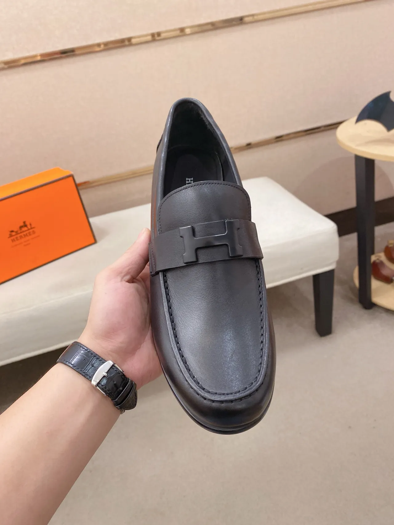 Hermès H-Loafer Black Leather Loafer