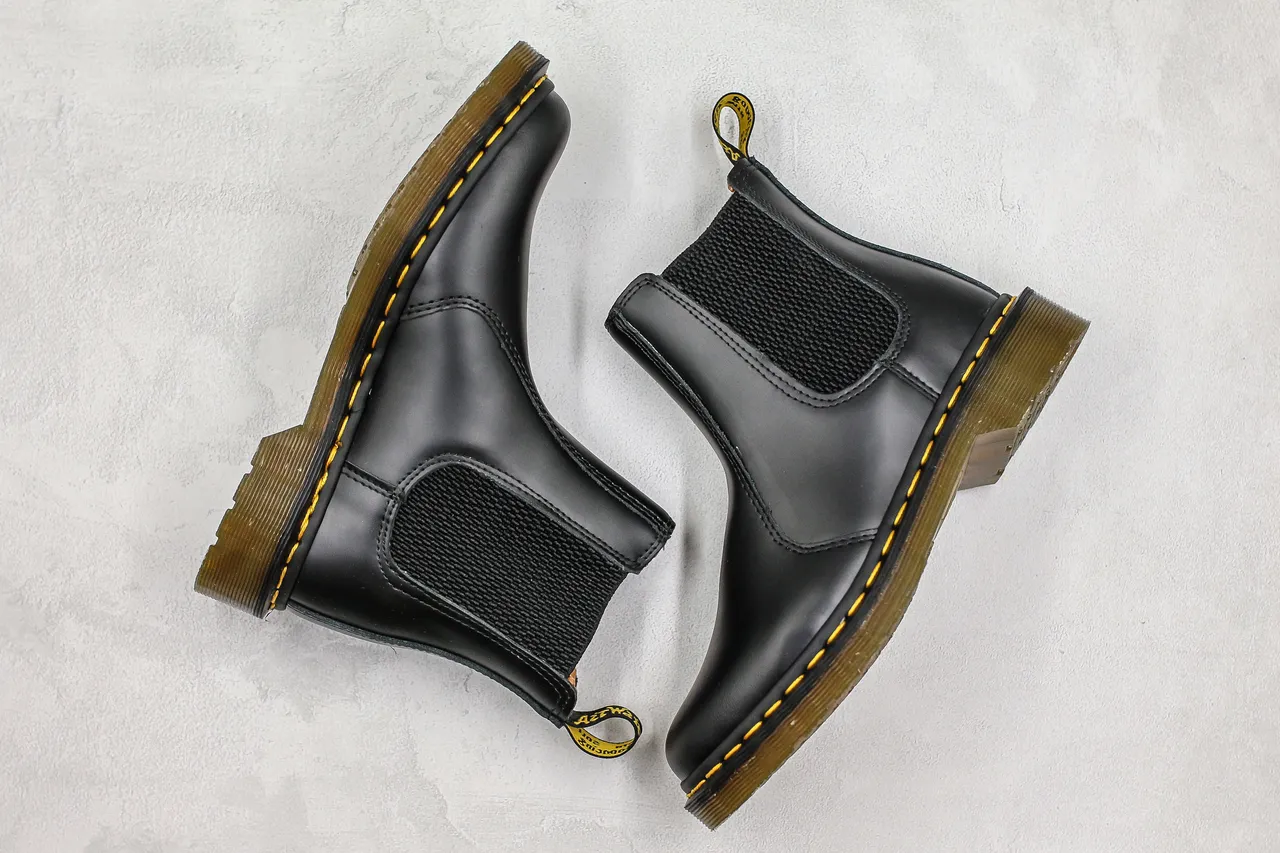 Dr. Martens Black Yellow Smooth Leather Elastic Side Gussets Chelsea Boots