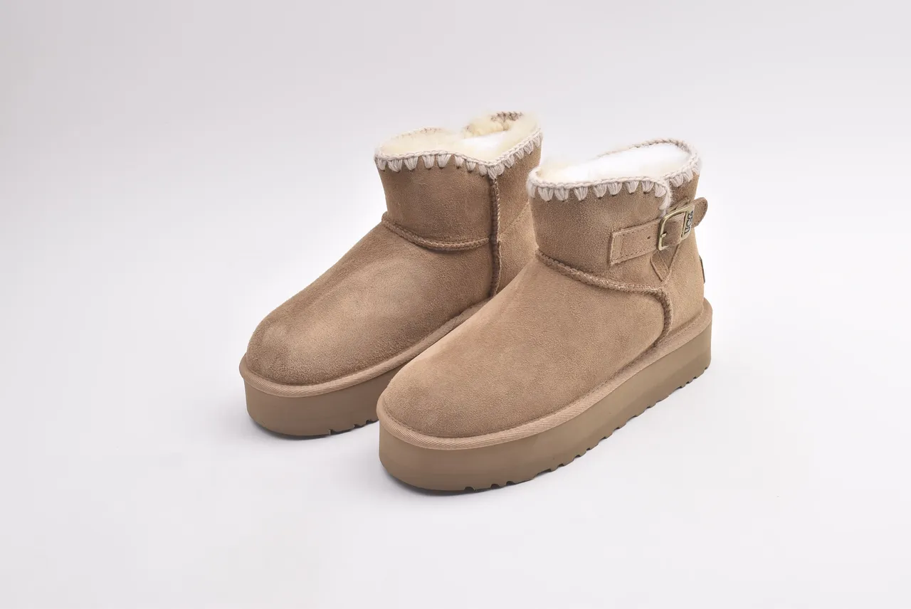 UGG Tasman Tan Suede Shearling-Trimmed Platform Snow Boots
