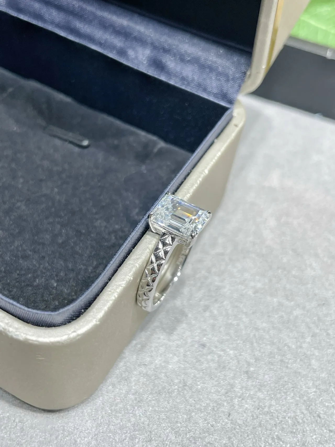 Gold Silver Emerald-Cut Stone Textured Braided Band Ring