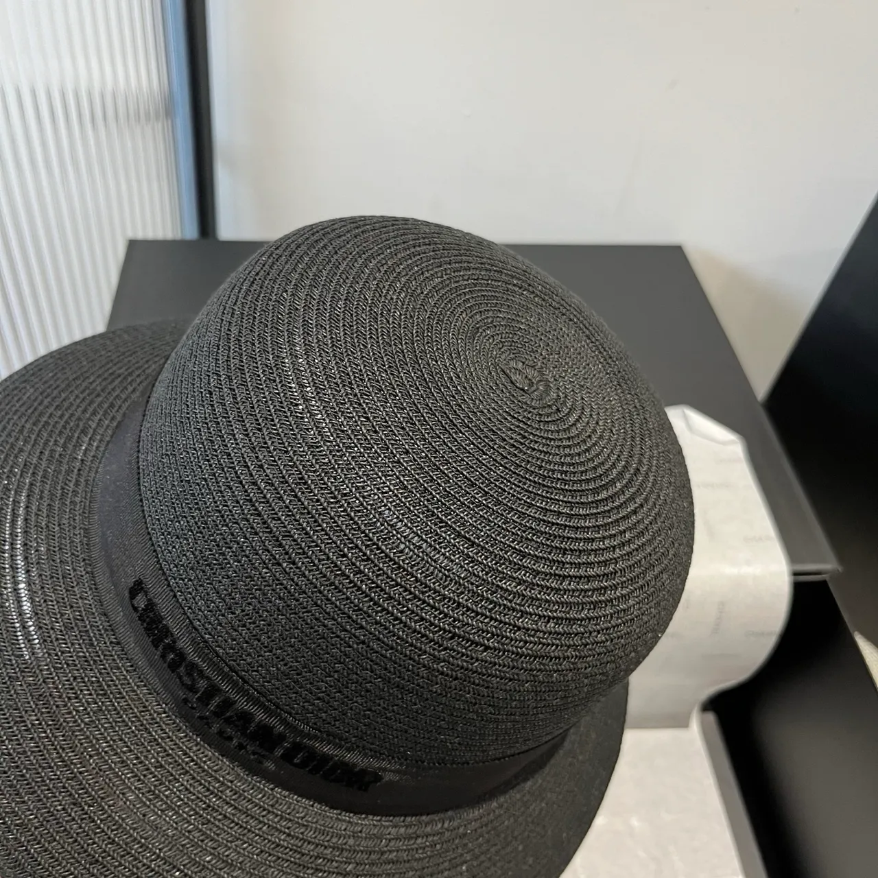 Dior Black Woven Straw-Like Texture Pinched Crown Fedora