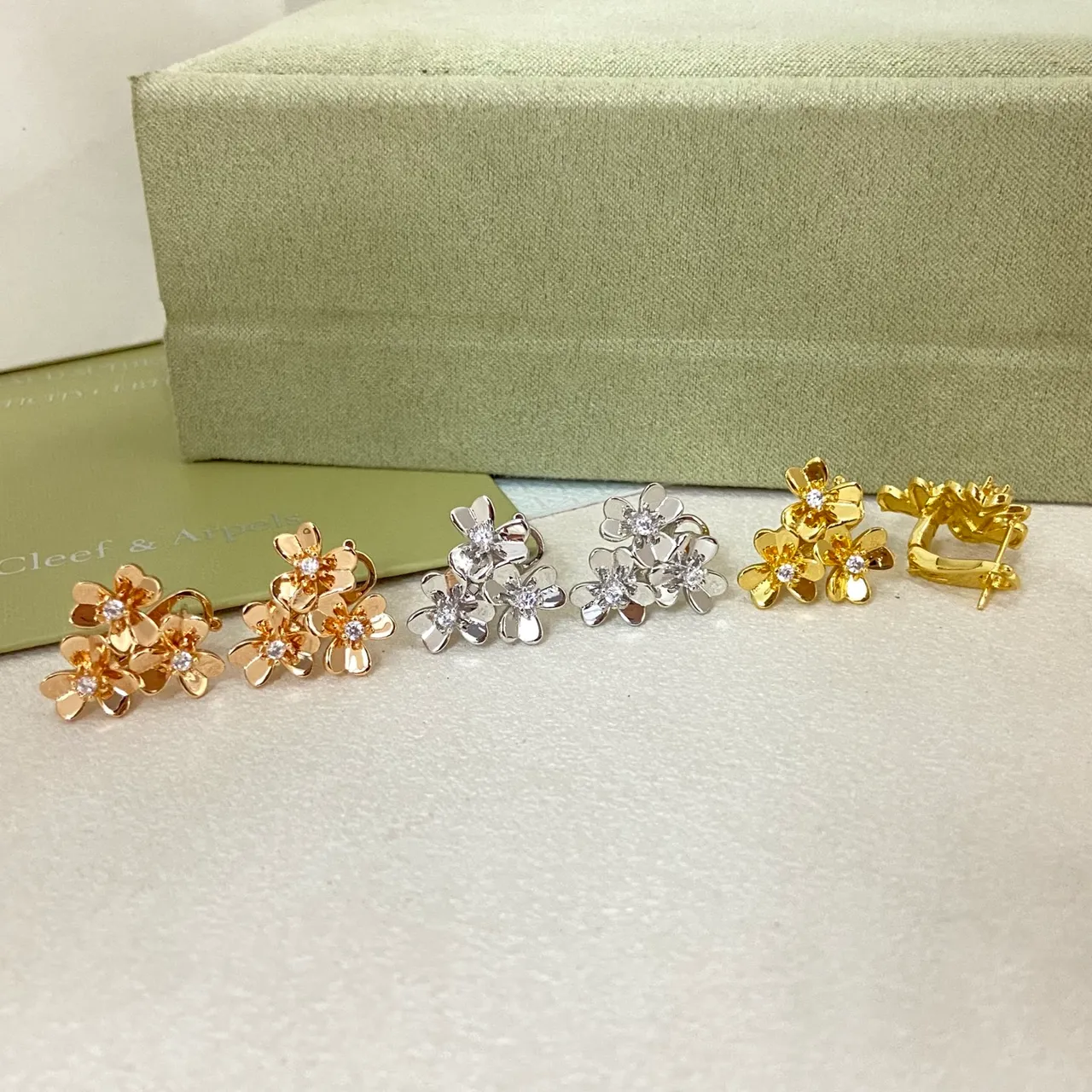 Van Cleef & Arpels Gold Silver Floral Cluster Five-Petal Blossoms Earrings