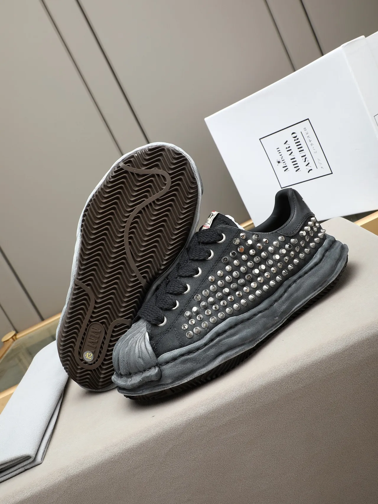Maison Margiela MM6 Black Gray Studded Deconstructed Lifestyle Sneakers