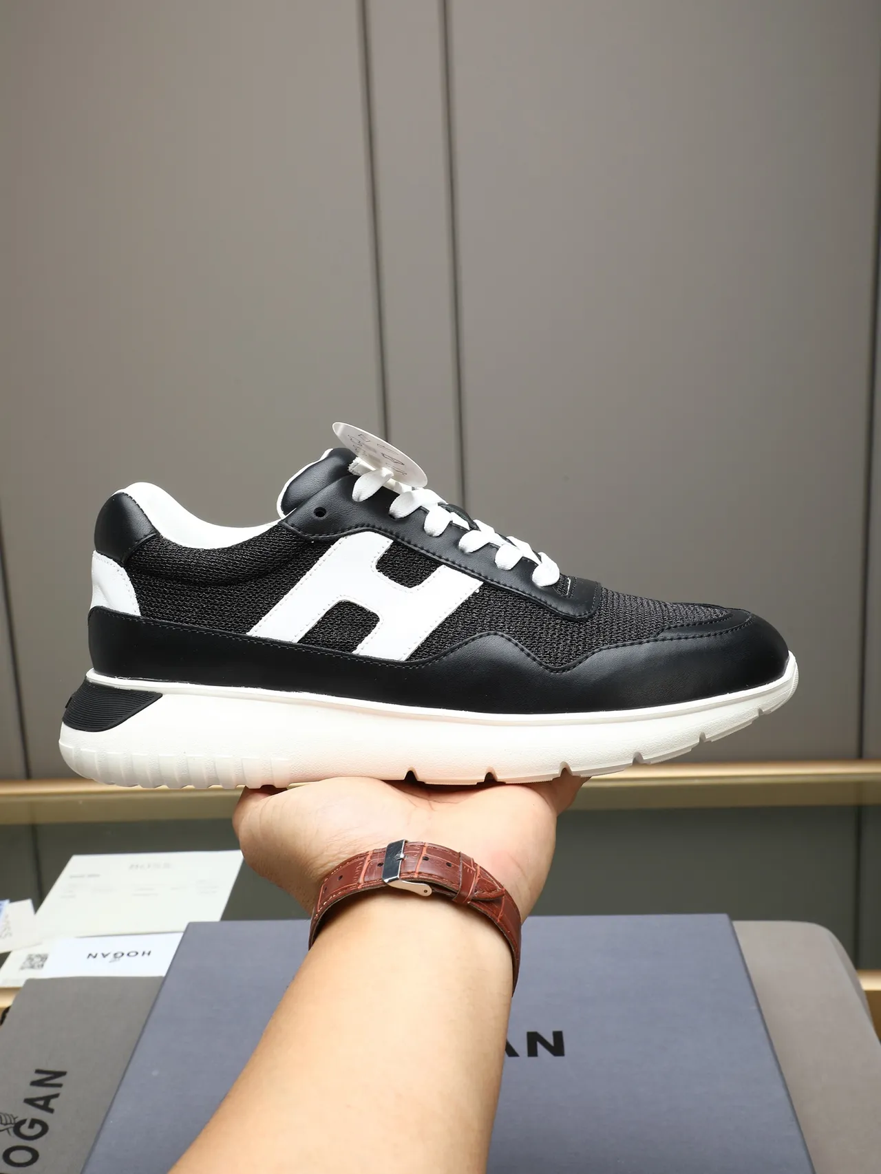 Hogan H-Series Black and White Logo-Accented Lifestyle Sneakers