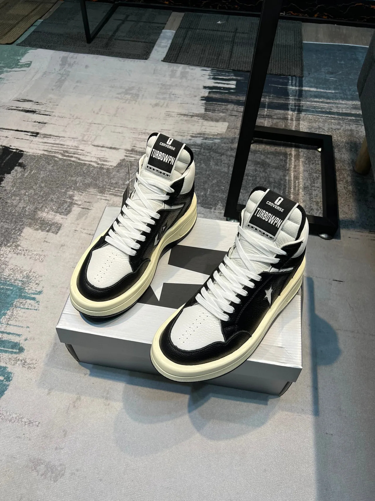 Converse Black White High-Top Leather-and-Perforated-Upper Lifestyle Sneakers