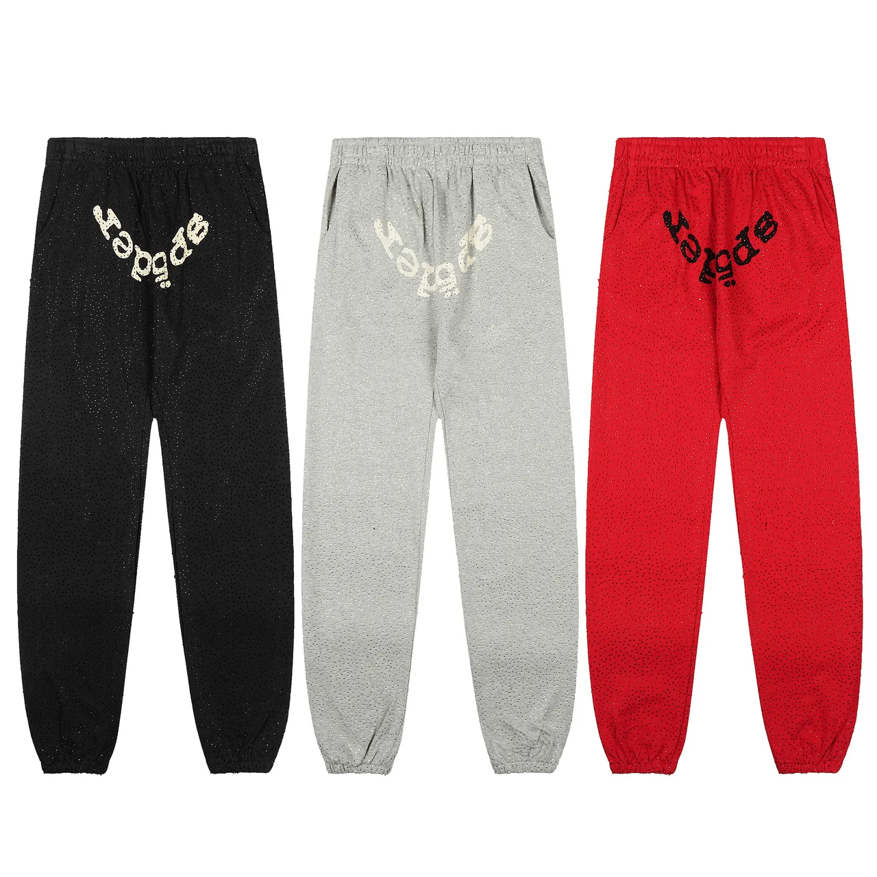 Sp5der Red Perforated Fabric Texture Arched Embroidered Logo Tracksuit
