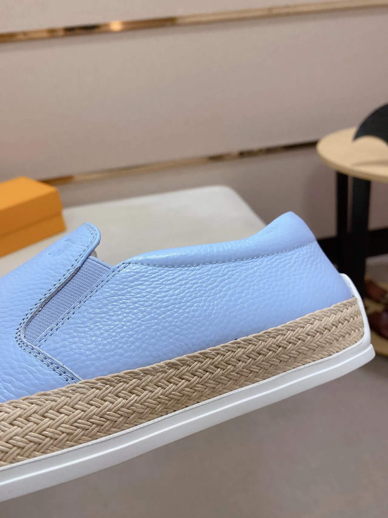 Light Blue Pebbled Leather Slip-On Boat Shoe
