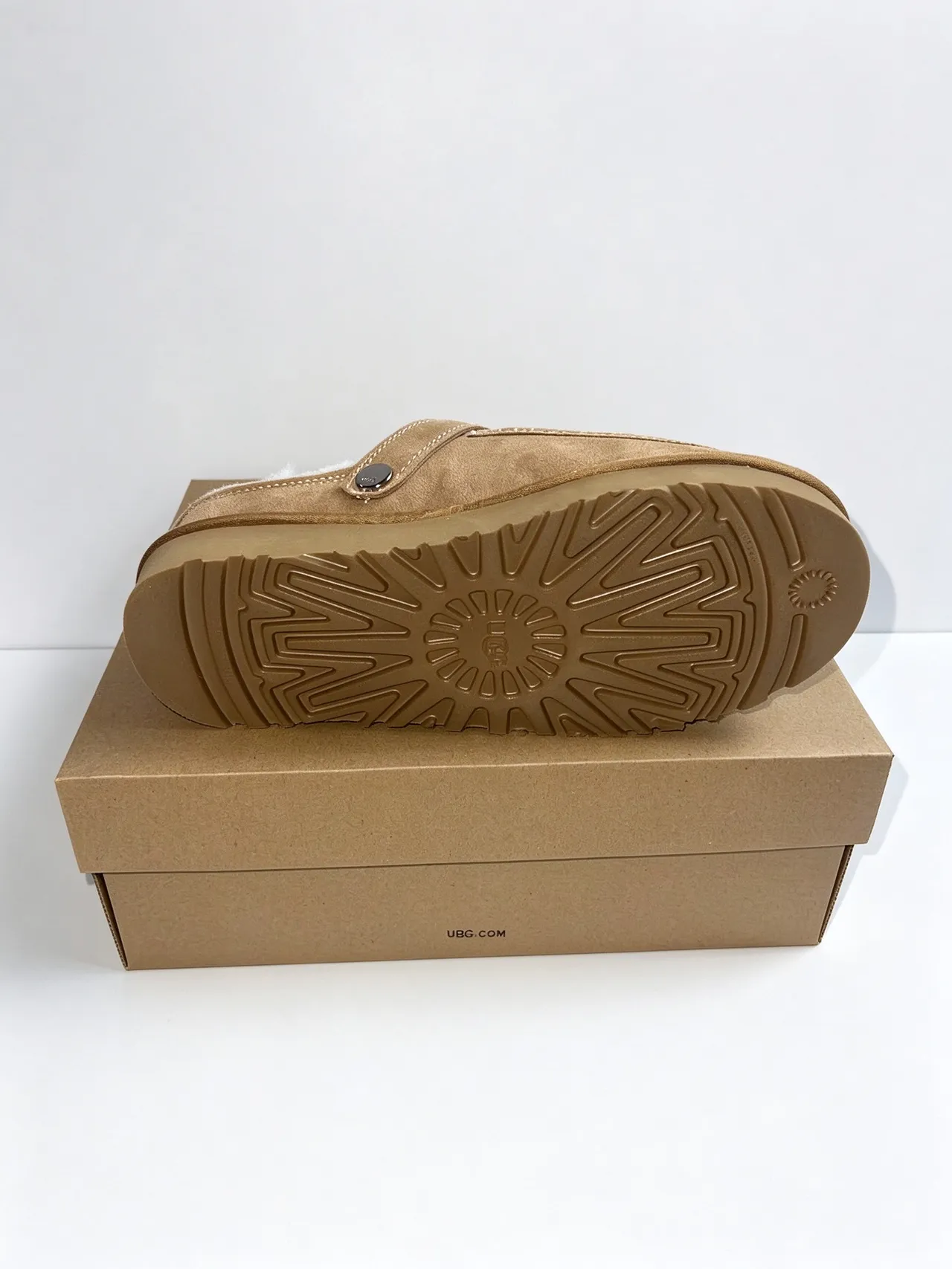 UGG Beige White Suede Upper Shearling-Lined Loafer