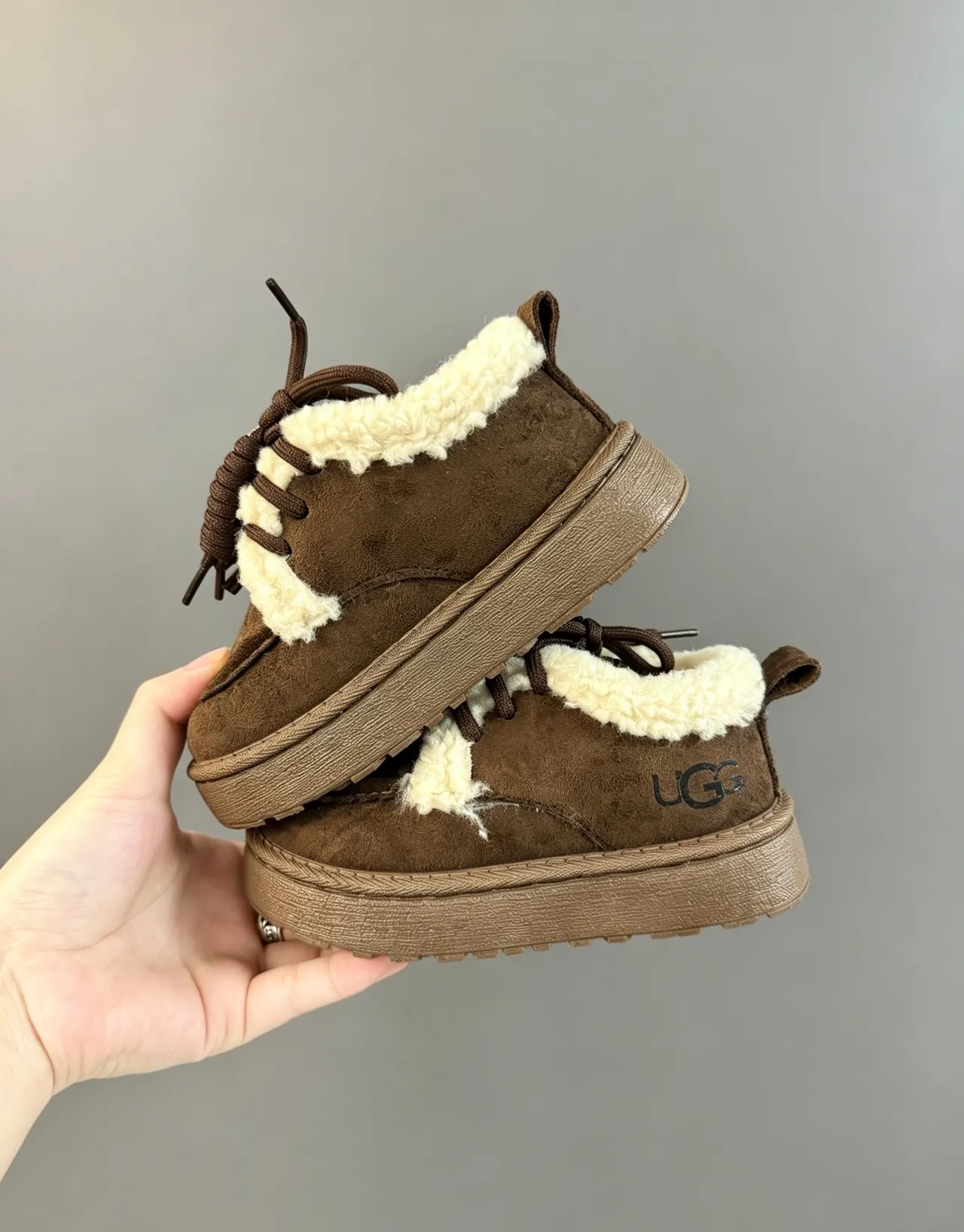 UGG Brown Beige Suede Upper Shearling Lining Snow Boots