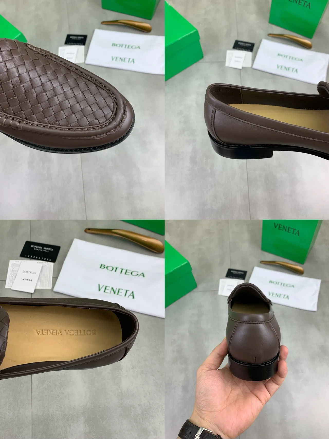 Bottega Veneta Brown Black Woven Leather Vamp Slip-On Construction Loafer