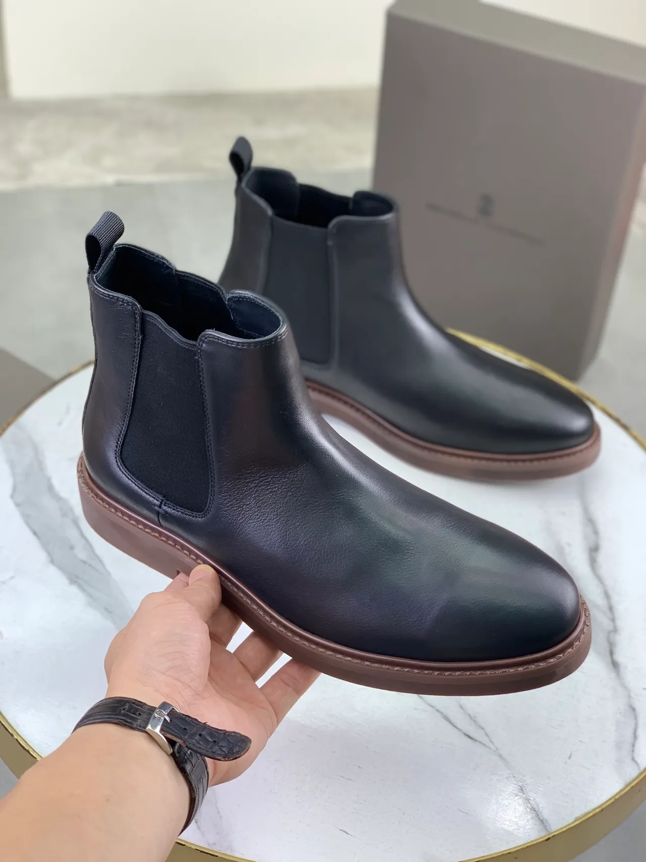 Black Brown Smooth Leather Elastic Side Gussets Chelsea Boots