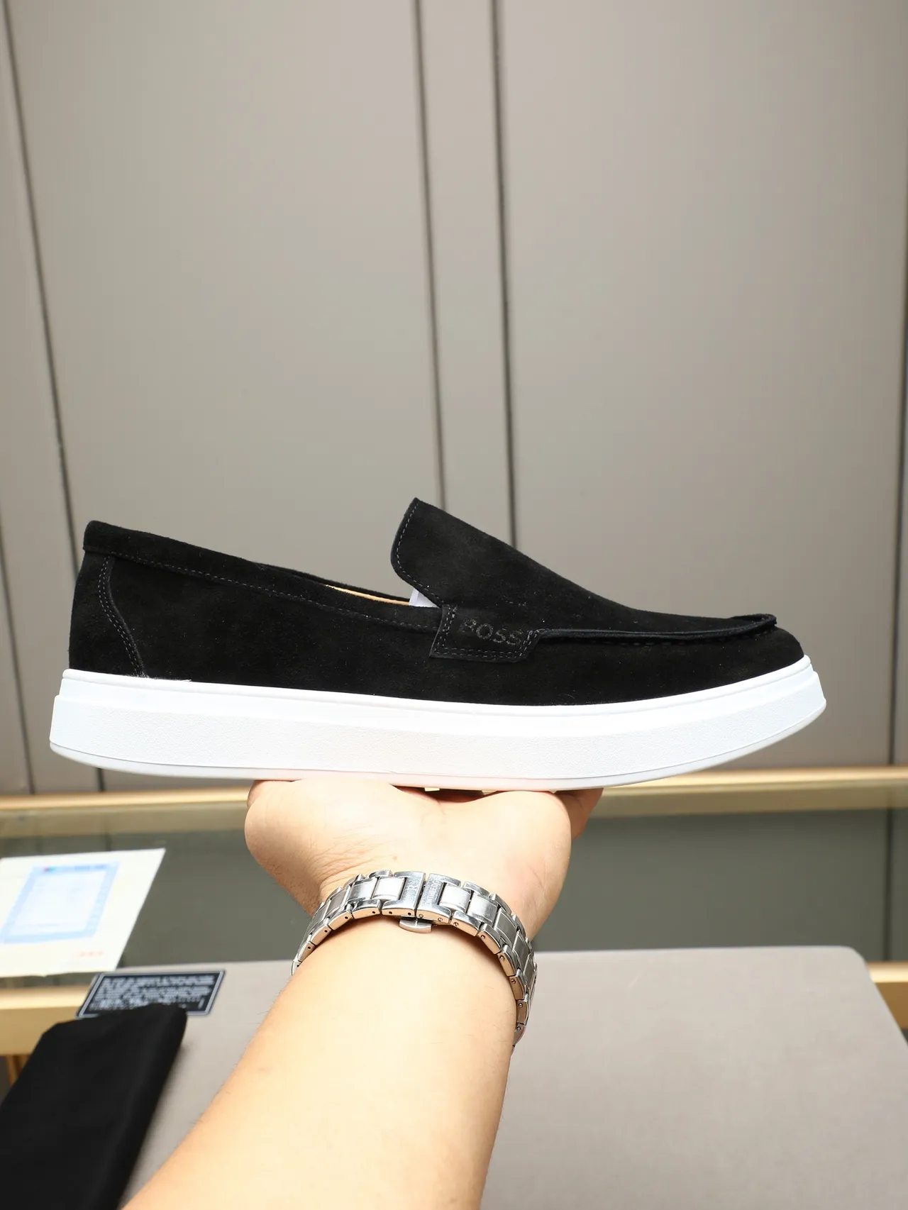 Hugo Boss Loafer Black White Suede Upper Platform Sole Loafer