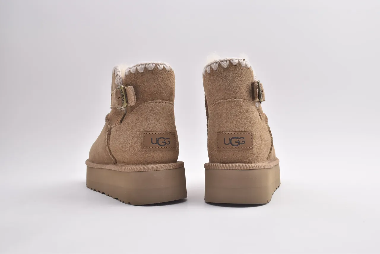UGG Tasman Tan Suede Shearling-Trimmed Platform Snow Boots