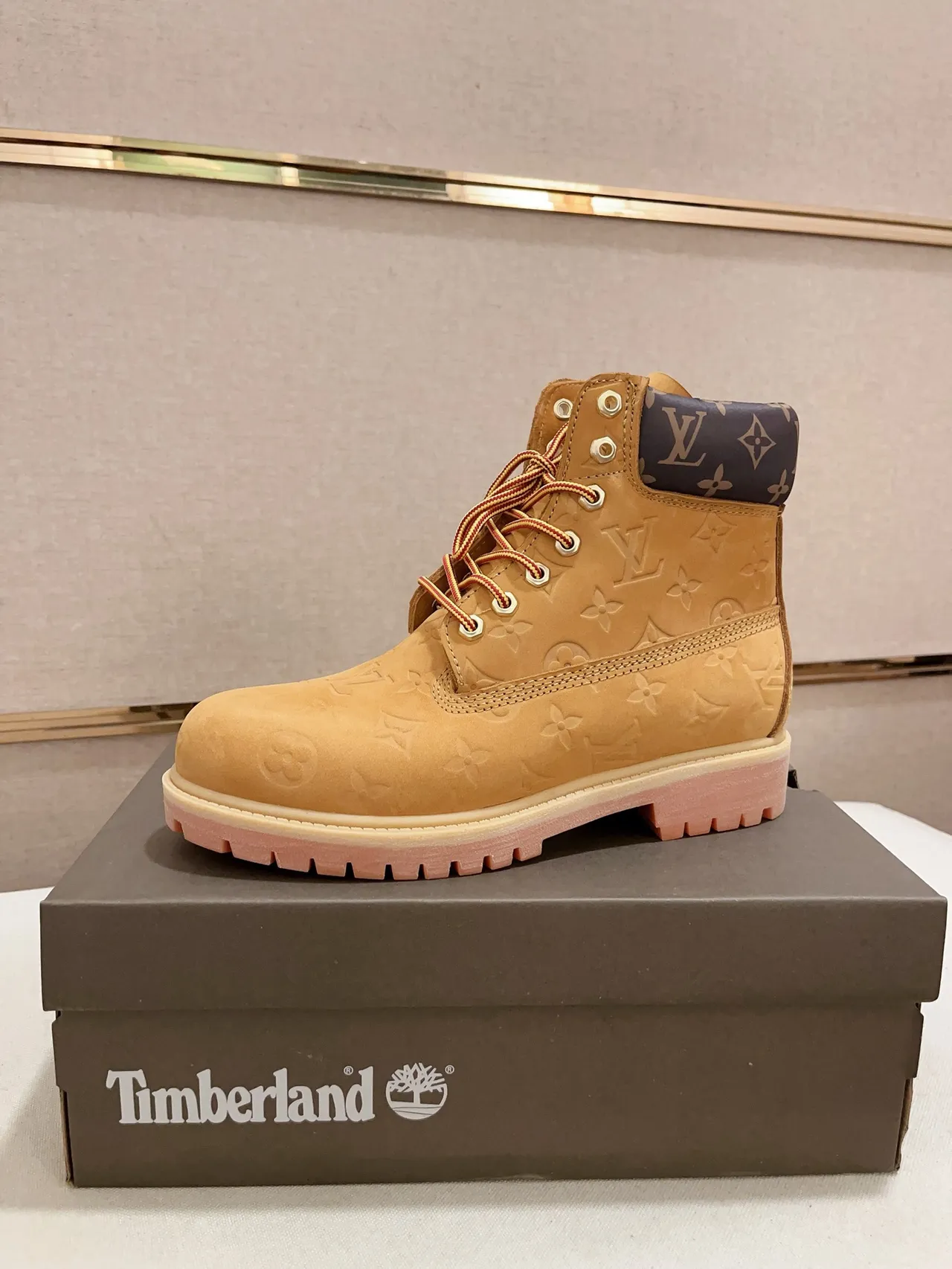 Timberland Premium 6-Inch Monogram Embossed Tan Work Boot
