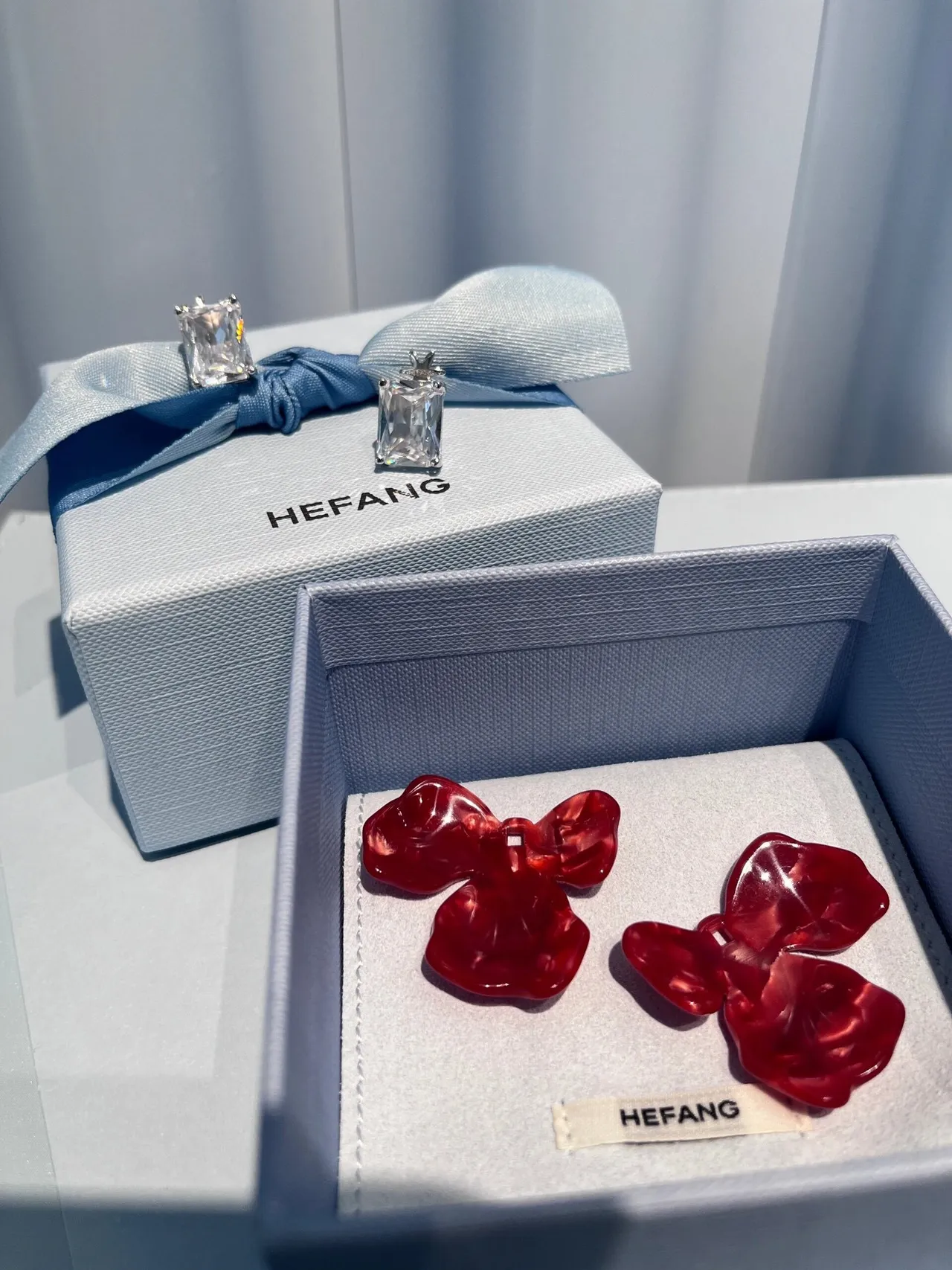 Alexander Wang Red Transparent Floral Motif Glossy Resin Petals Earrings