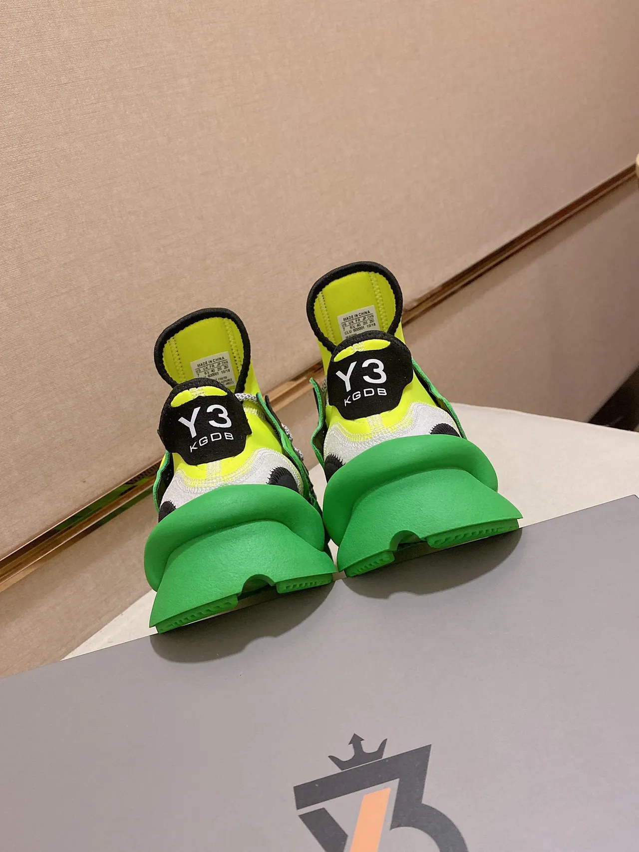 Y-3 Green Yellow Sculpted Sole Neon And Color Blocking Chunky Sneakers