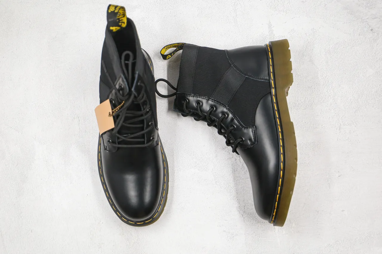 Dr. Martens Black Mixed-Material Lace-Up Ankle Boot