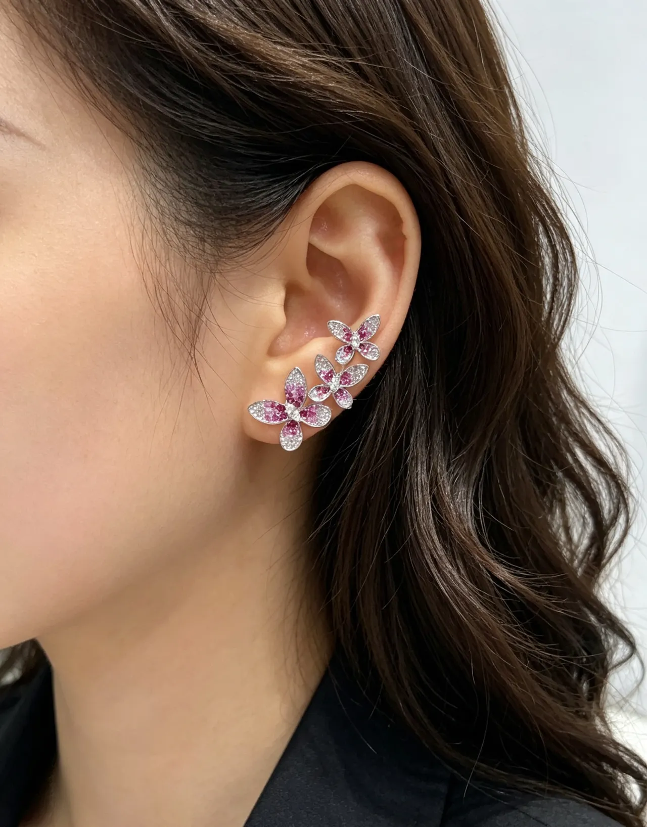 Van Cleef & Arpels Frivole Pink and White Floral Cluster Earrings