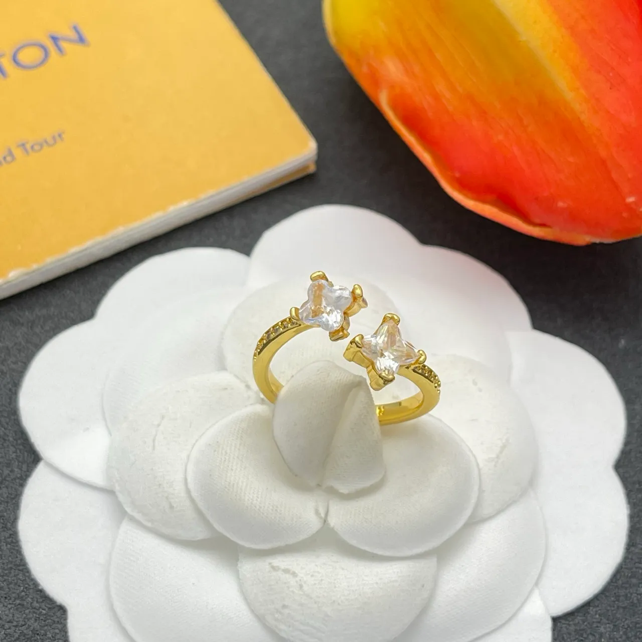 Louis Vuitton Two-Stone Prong-Set Gold Ring