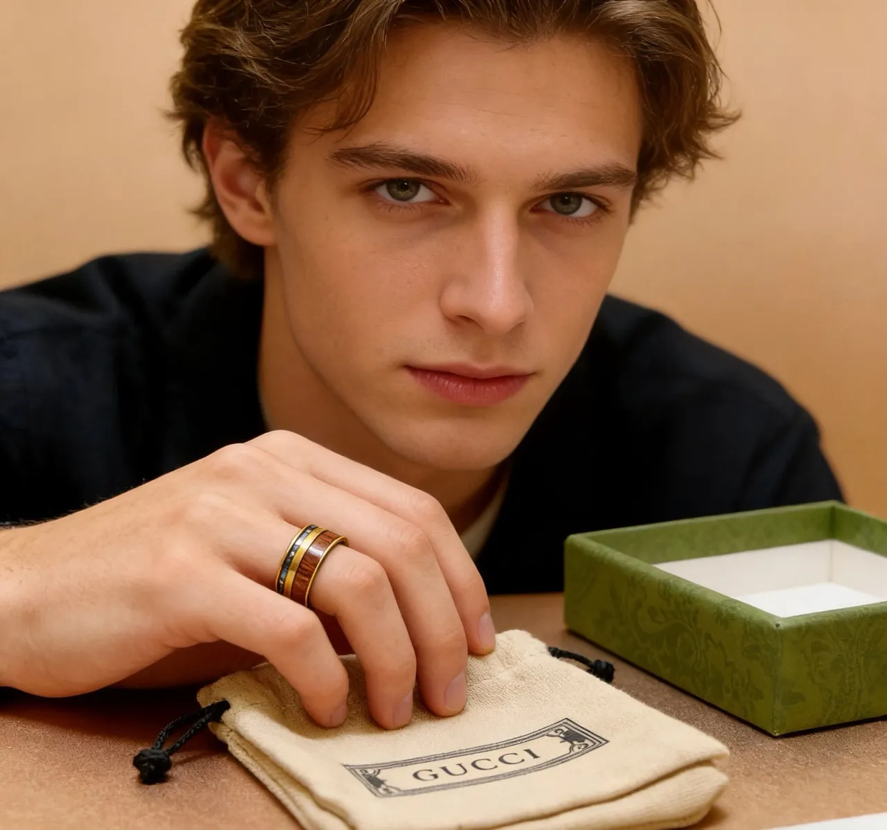 Gucci Gold Multicolor Wide Band Metal Ring