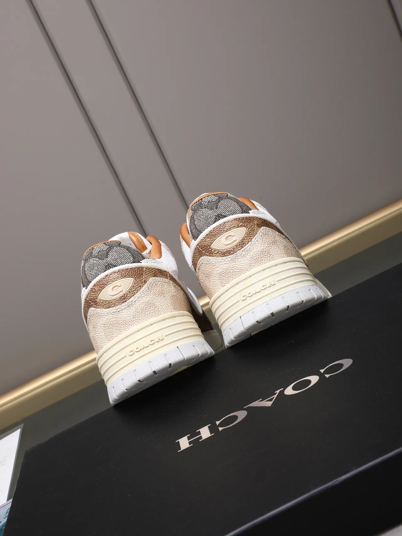 Coach Rascal Beige Brown Low-Top Monogram Jacquard Lifestyle Sneakers