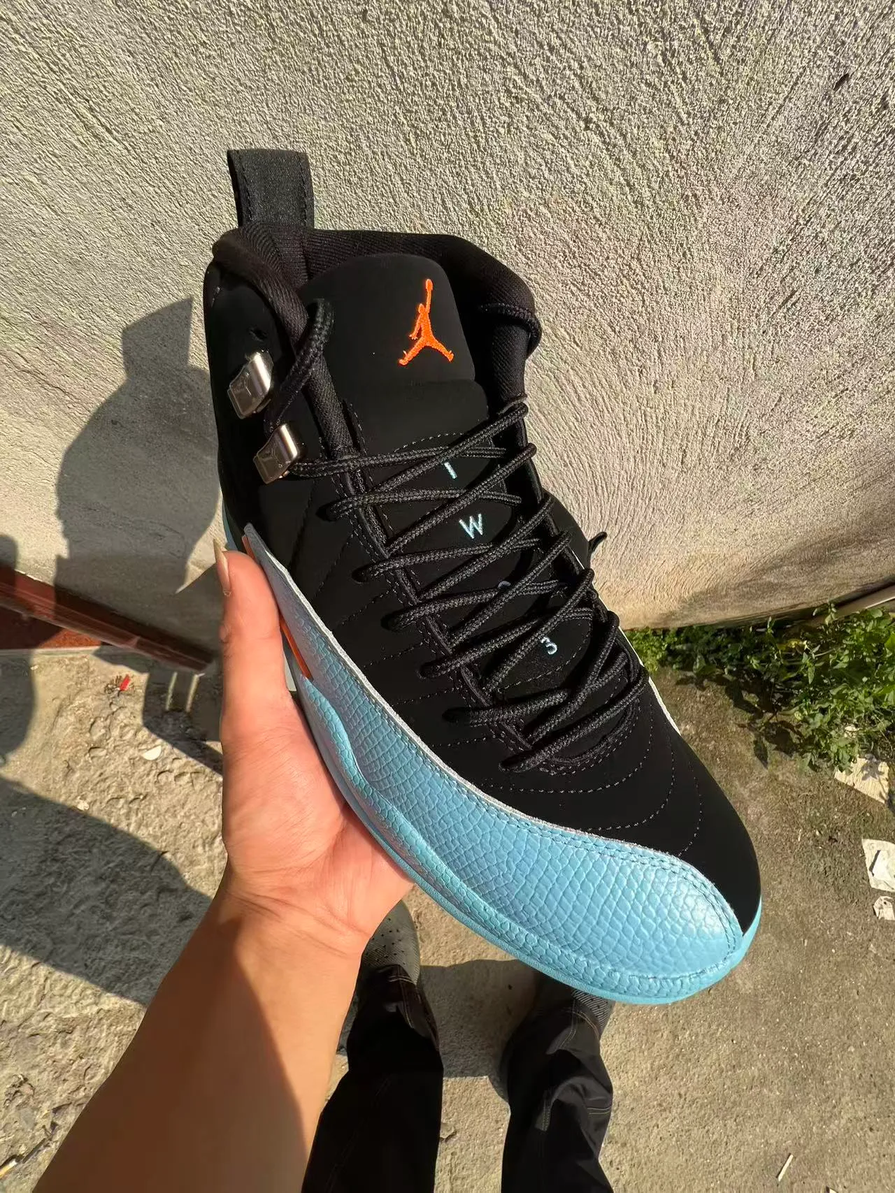 Air Jordan 12 Black Light Blue Orange Basketball Shoes