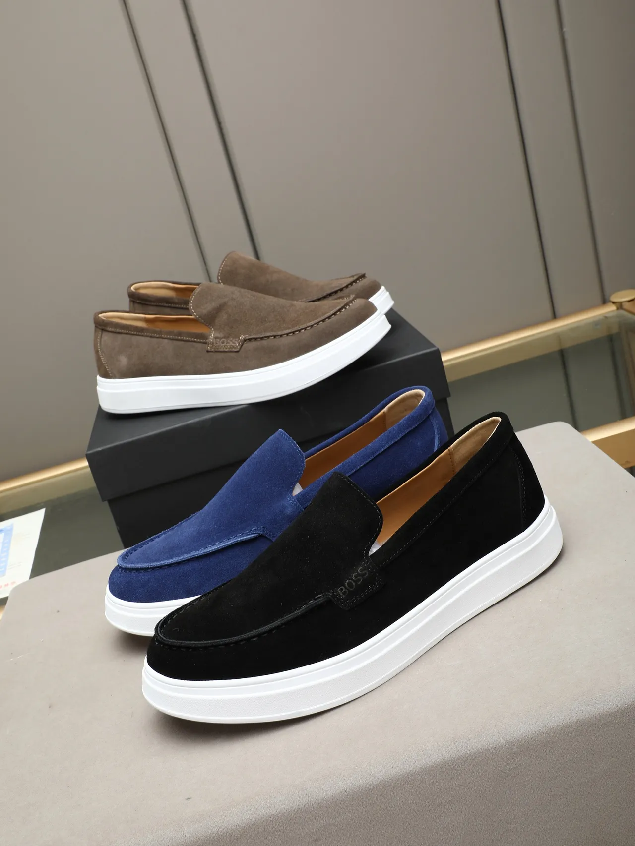 Hugo Boss Brown White Suede Upper Platform Sole Loafer