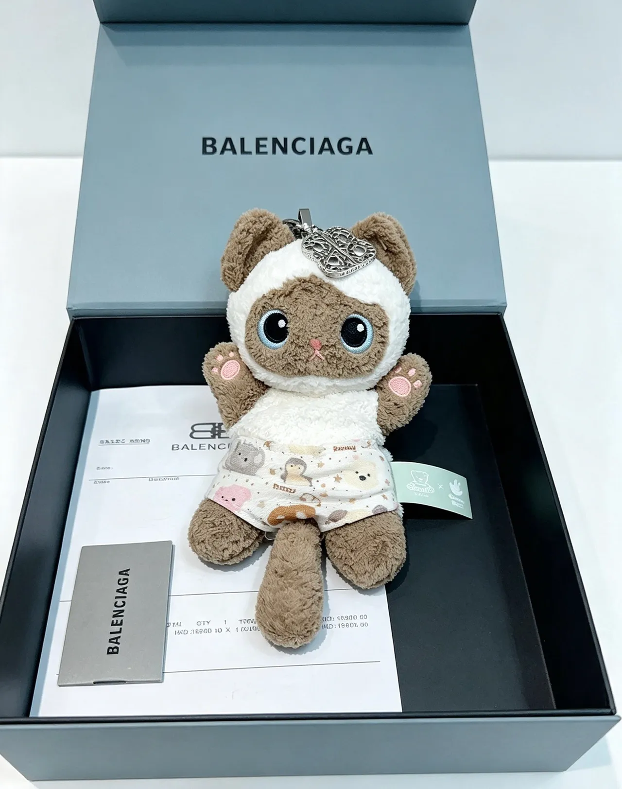 Balenciaga Brown Beige Plush Cat-Shaped Wearing Printed Fabric Onesie Handbag