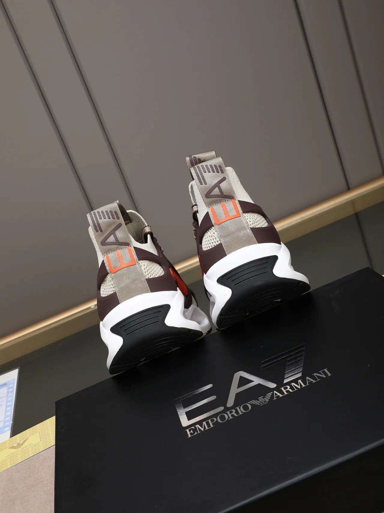 Emporio Armani EA7 Beige Brown Orange Sculpted Midsole Lifestyle Sneaker