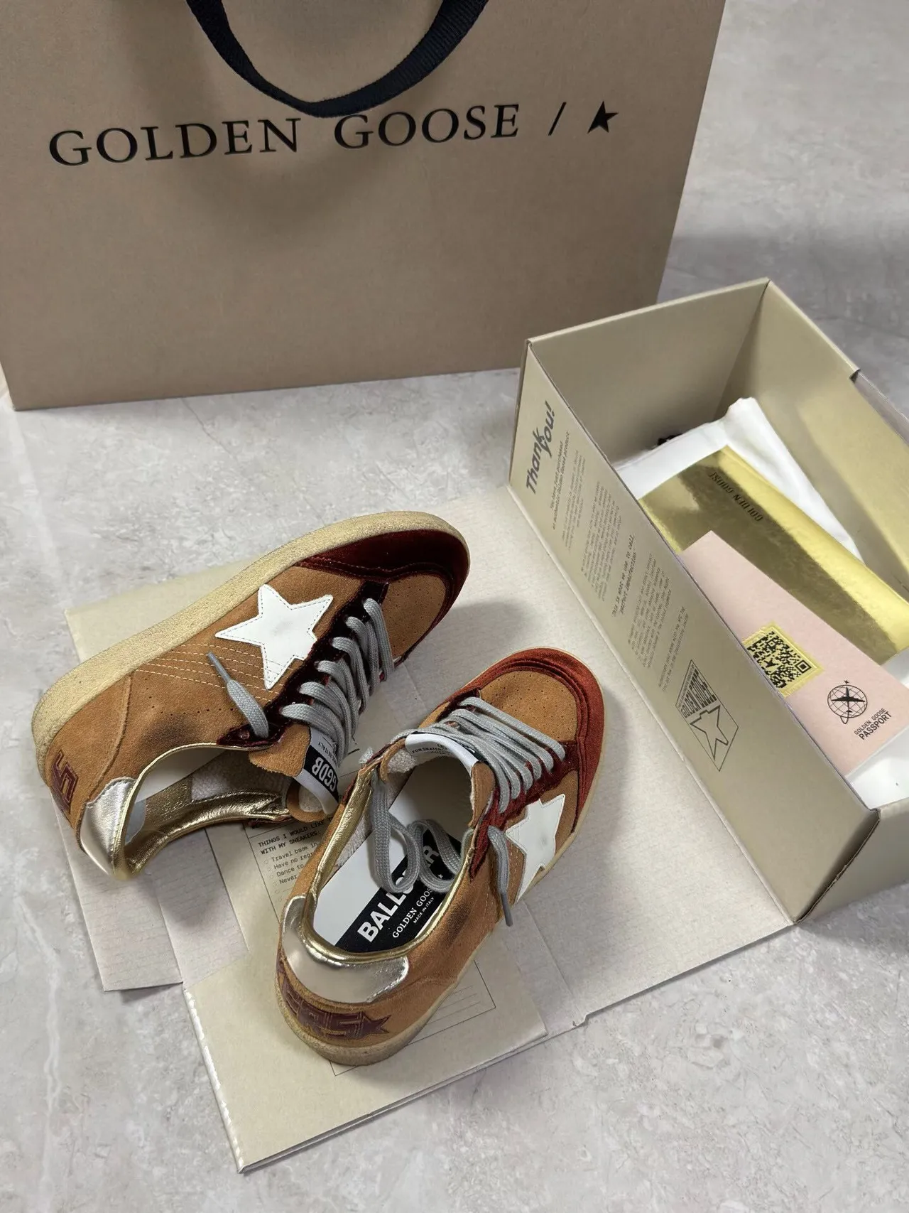 Golden Goose Super-Star Tan and Burgundy Suede Lifestyle Sneakers