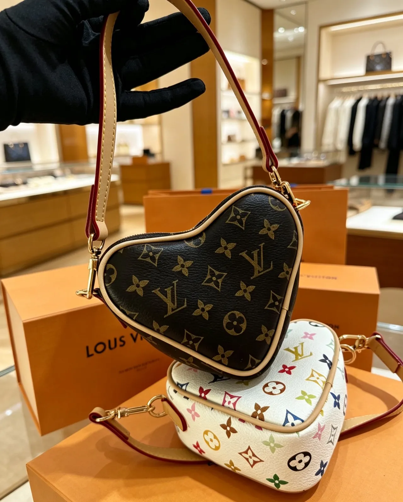 Louis Vuitton White Pink Heart-Shaped Monogram-Printed Handbag