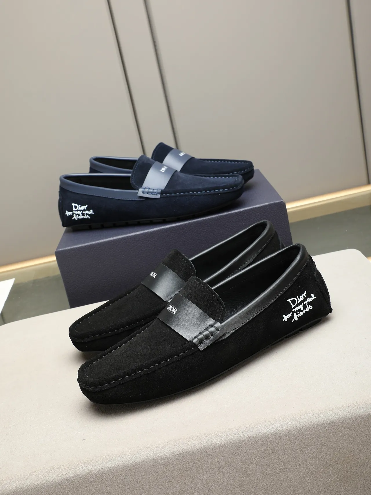 Dior Black White Suede Upper Smooth Leather Strap Loafer
