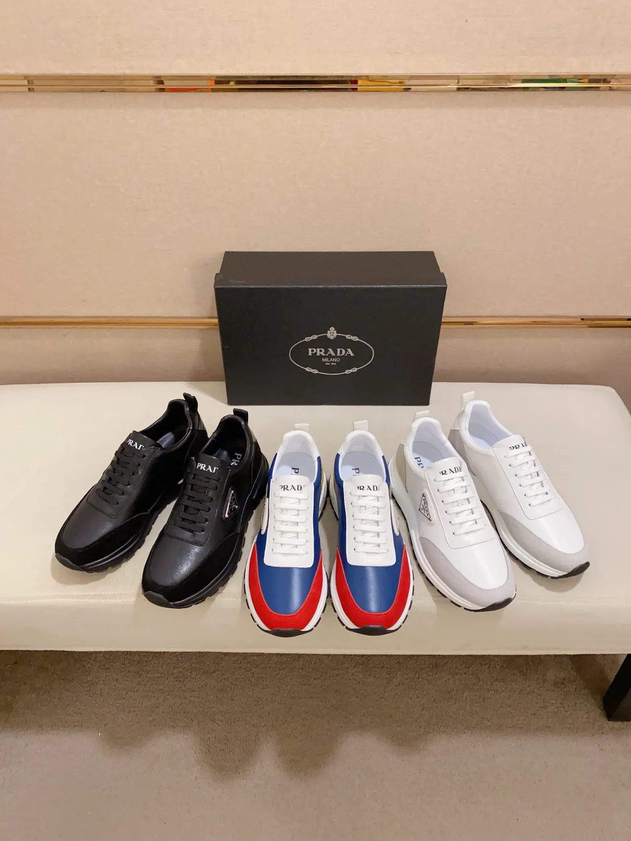 Prada Cloudbust Color-Block Leather and Suede Lifestyle Sneakers