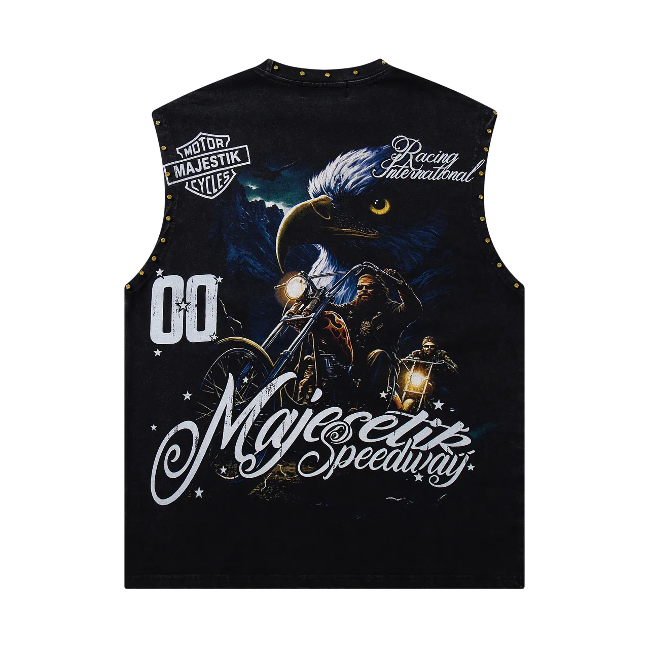 Majestik Majestic Speedway Graphic Studded Vest Top