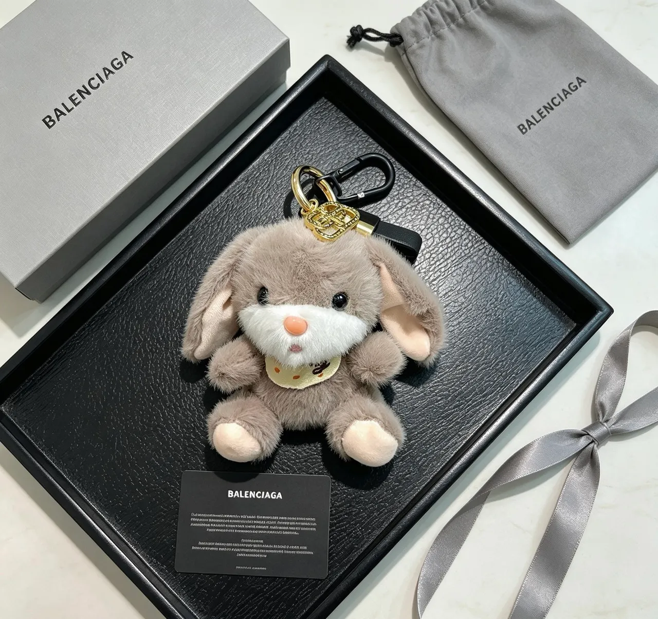 Balenciaga Gray White Plush Rabbit Faux Fur Crossbody Bag