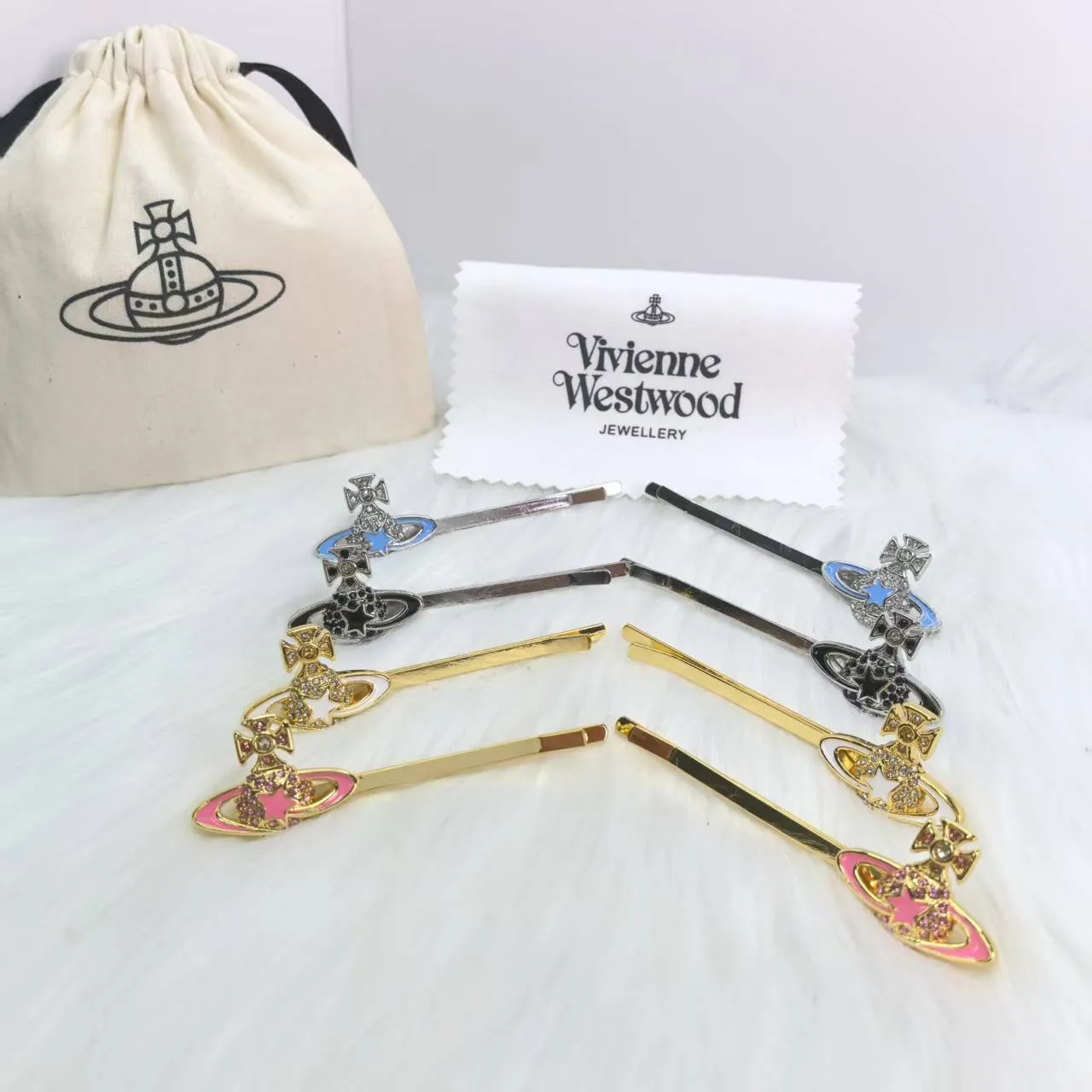 Vivienne Westwood Orb Gold Pink Logo Enamel Detailing Brooch