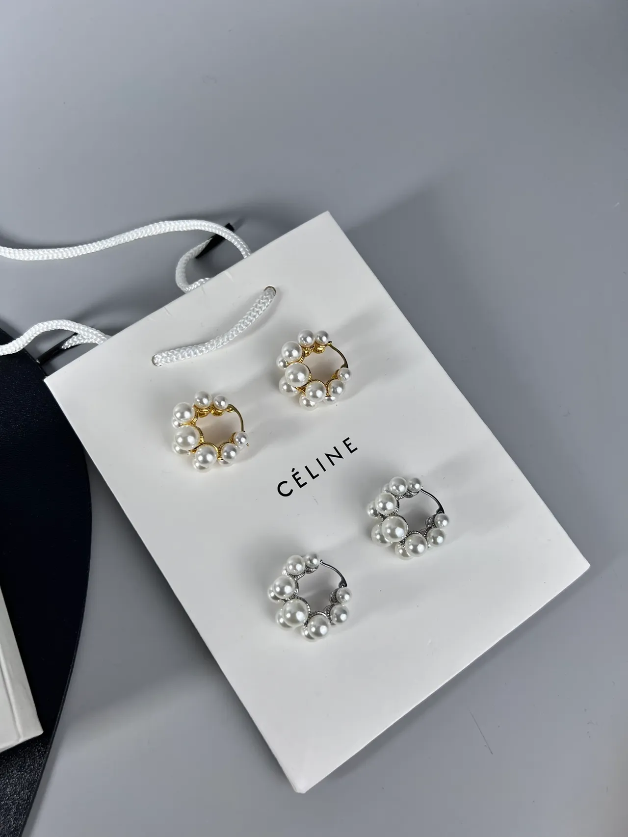 Céline White Silver Pearl Cluster Metal Jewelry