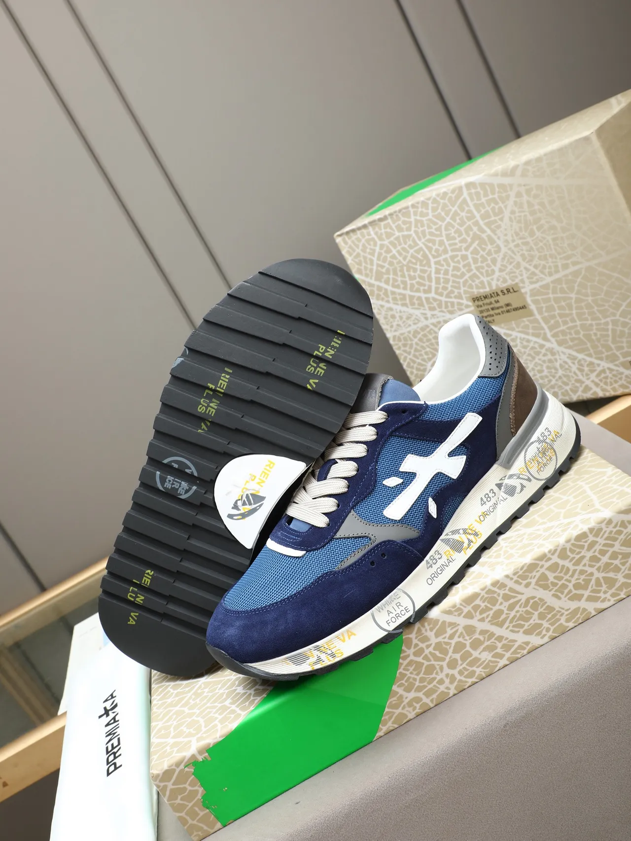 Premiata Navy Blue and White Mixed-Material Lifestyle Sneakers