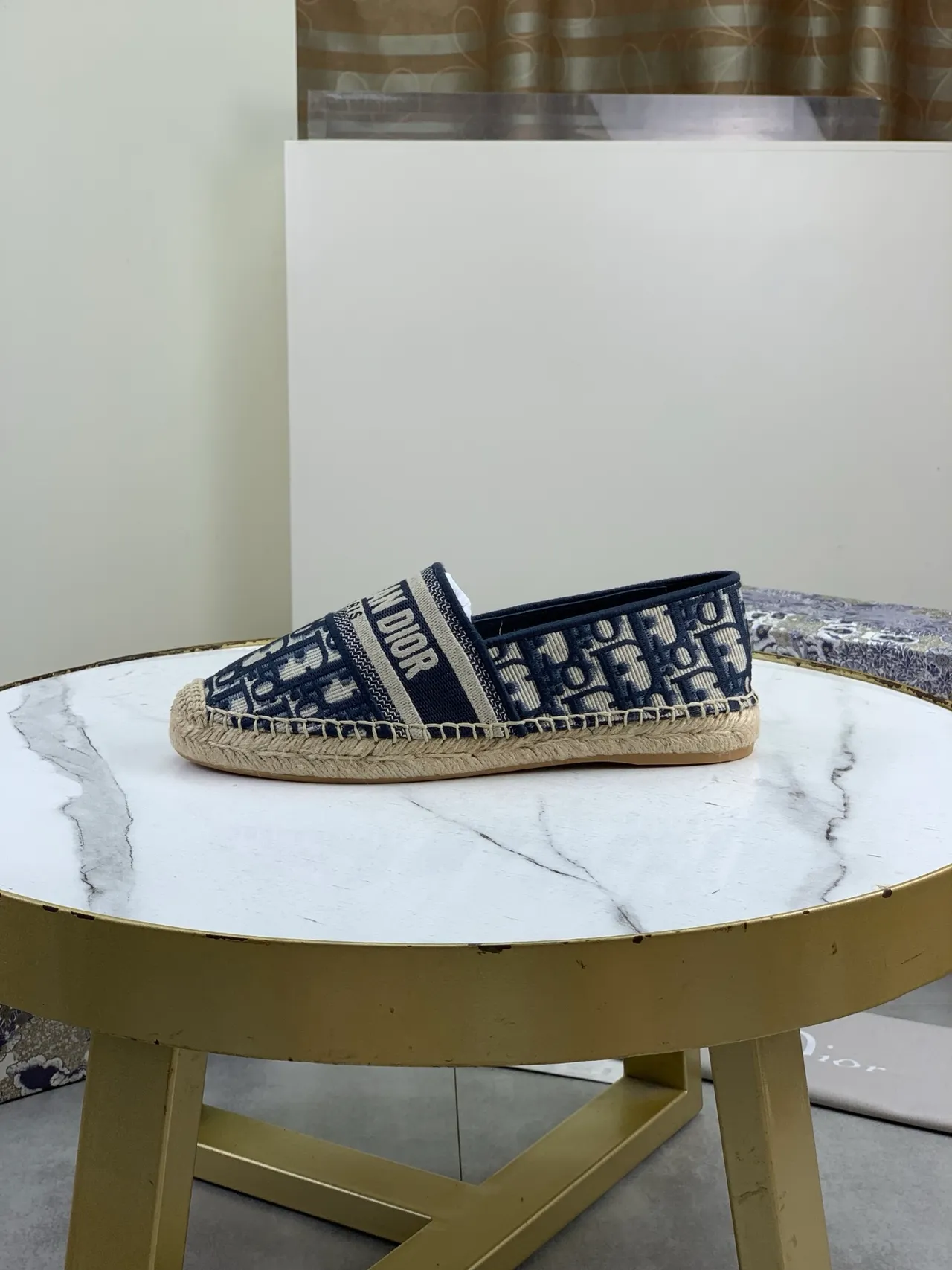Dior Oblique Jacquard Navy Beige Espadrille Boat Shoes