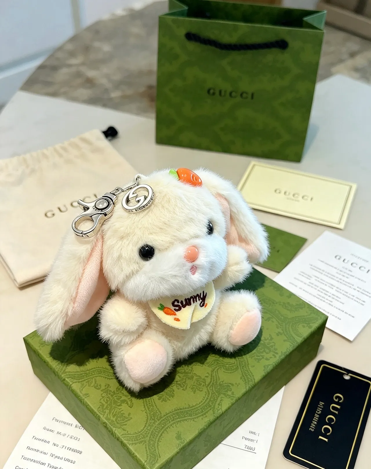 Gucci Beige Pink Plush Rabbit Carrot-Themed Crossbody Bag